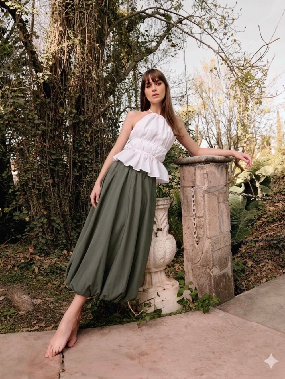 Prime of Lime - Lizzie Bubble Midi Skirt - Olive Green